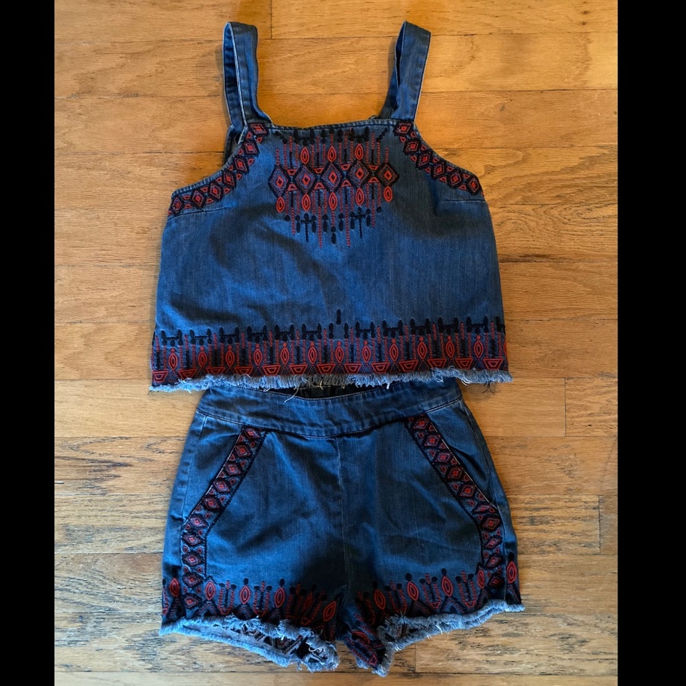 BlankNYC matching embroidered jean set